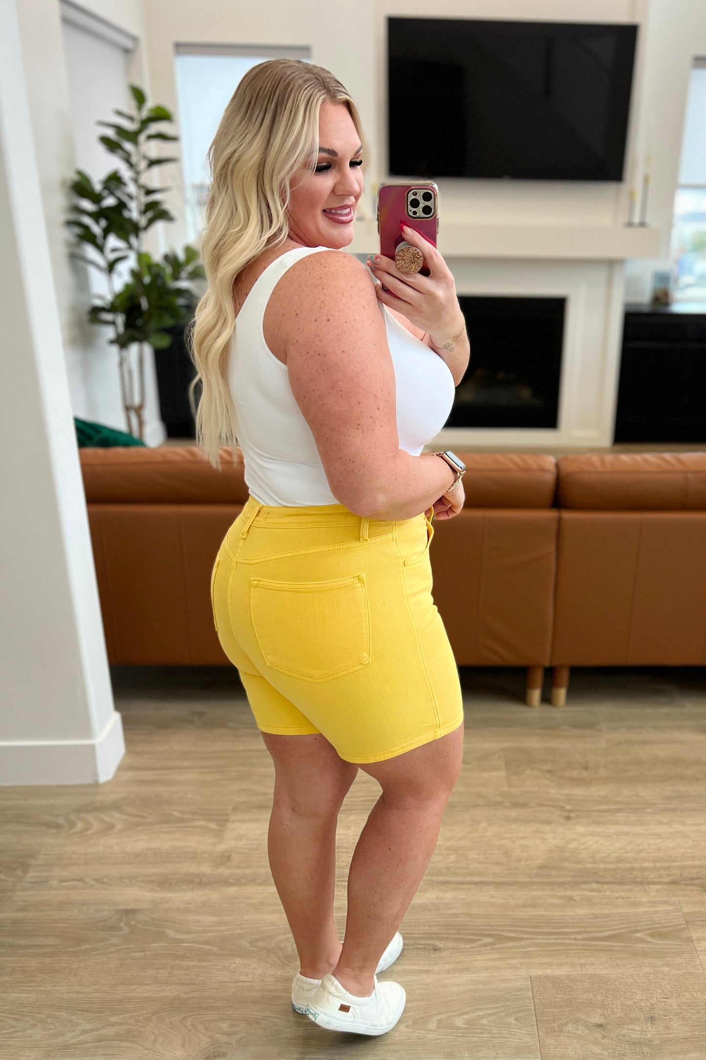 Jenna High Rise Control Top Cuffed Shorts in Yellow Ave Shops