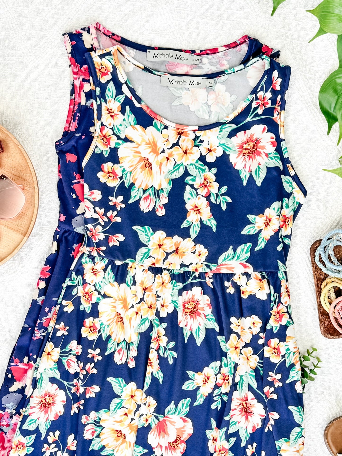 Michelle Mae Navy and Magenta Floral Kelsey Tank Dress