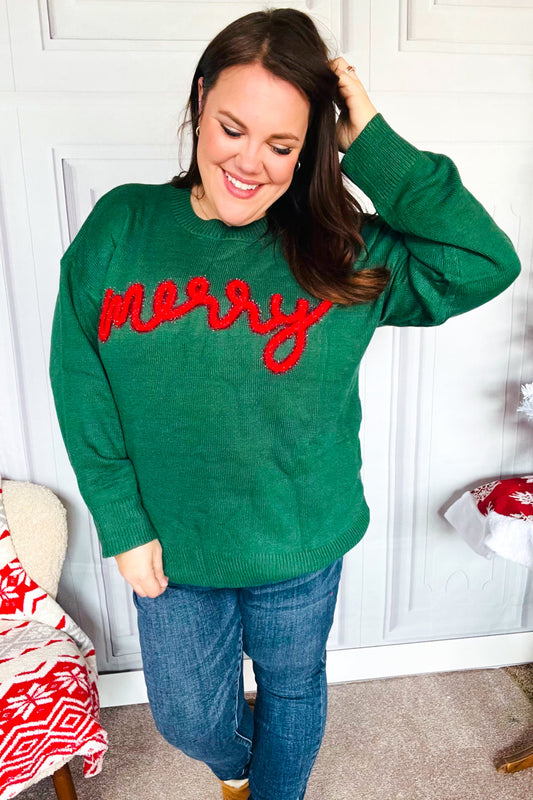 Be Merry Hunter Green Pop Up Lurex Sweater