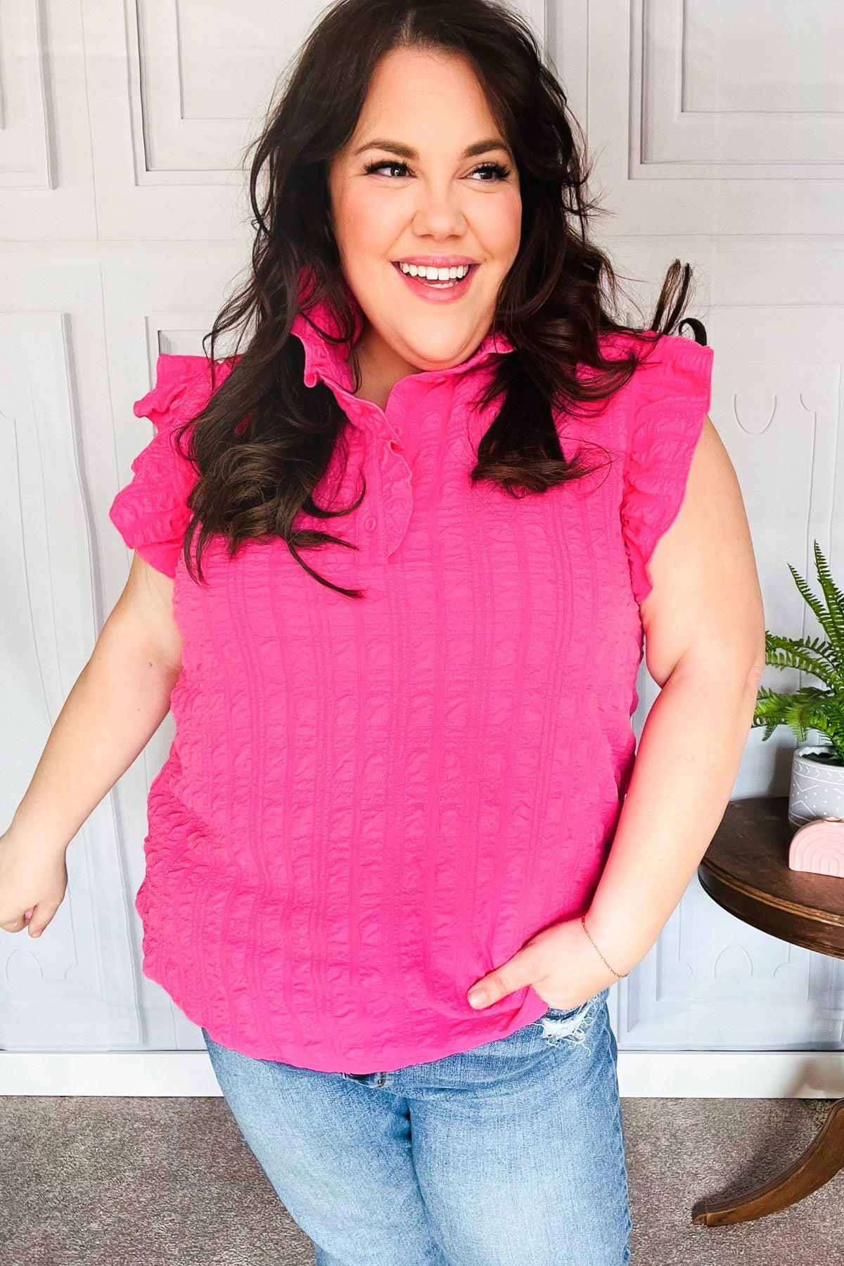 Haptics Stand Out Pink Floral Ruffle Top (S & 3XL ONLY)