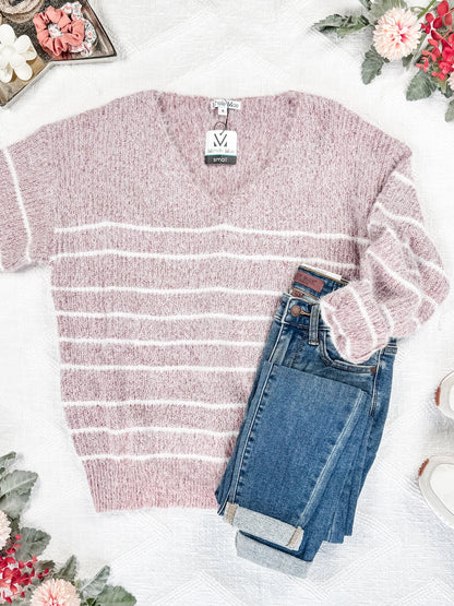 Michelle Mae Cozy Striped Sweater - Mauve