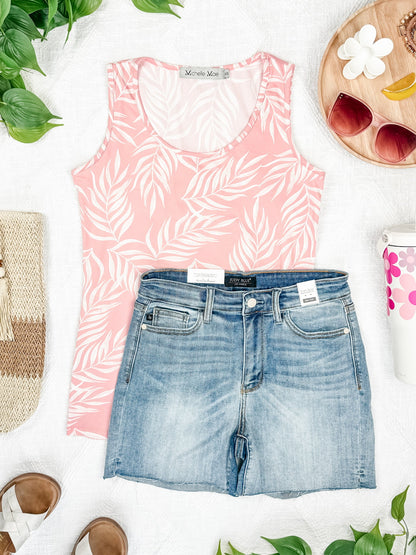 Michelle Mae Pink Leaves Luxe Crew Tank Top