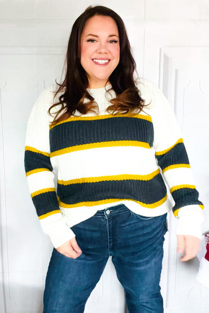 PLUS Casual Chic Yellow & Ivory Stripe Oversize Knit Sweater