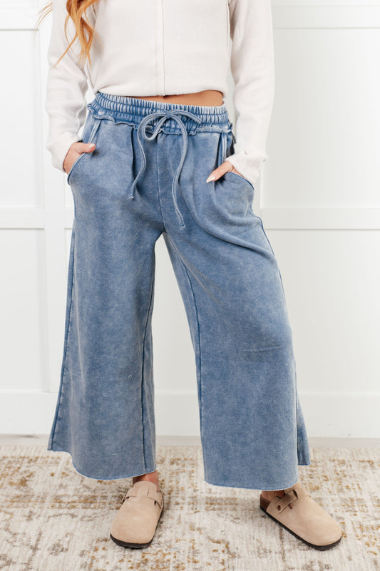 In or Out Wide Leg Cropped Pants in Dusty Blue Ave Shops