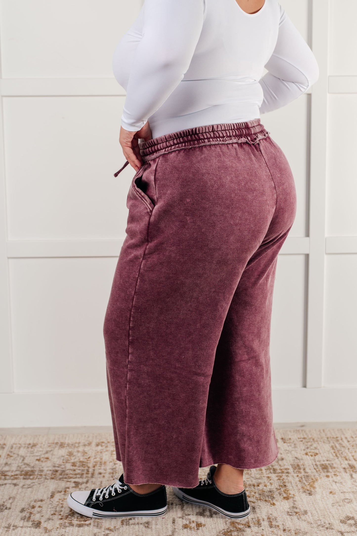 In or Out Wide Leg Cropped Pants in Eggplant Ave Shops