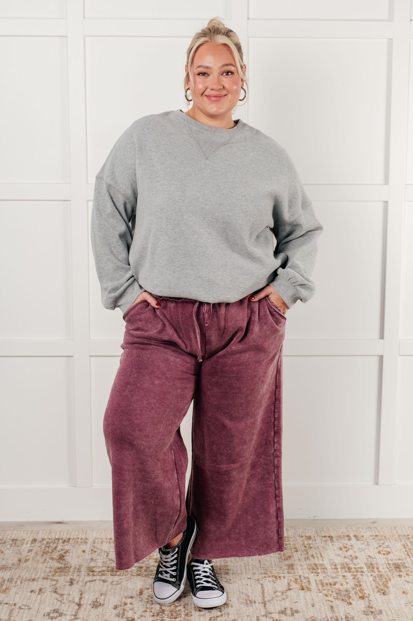 In or Out Wide Leg Cropped Pants in Eggplant Ave Shops