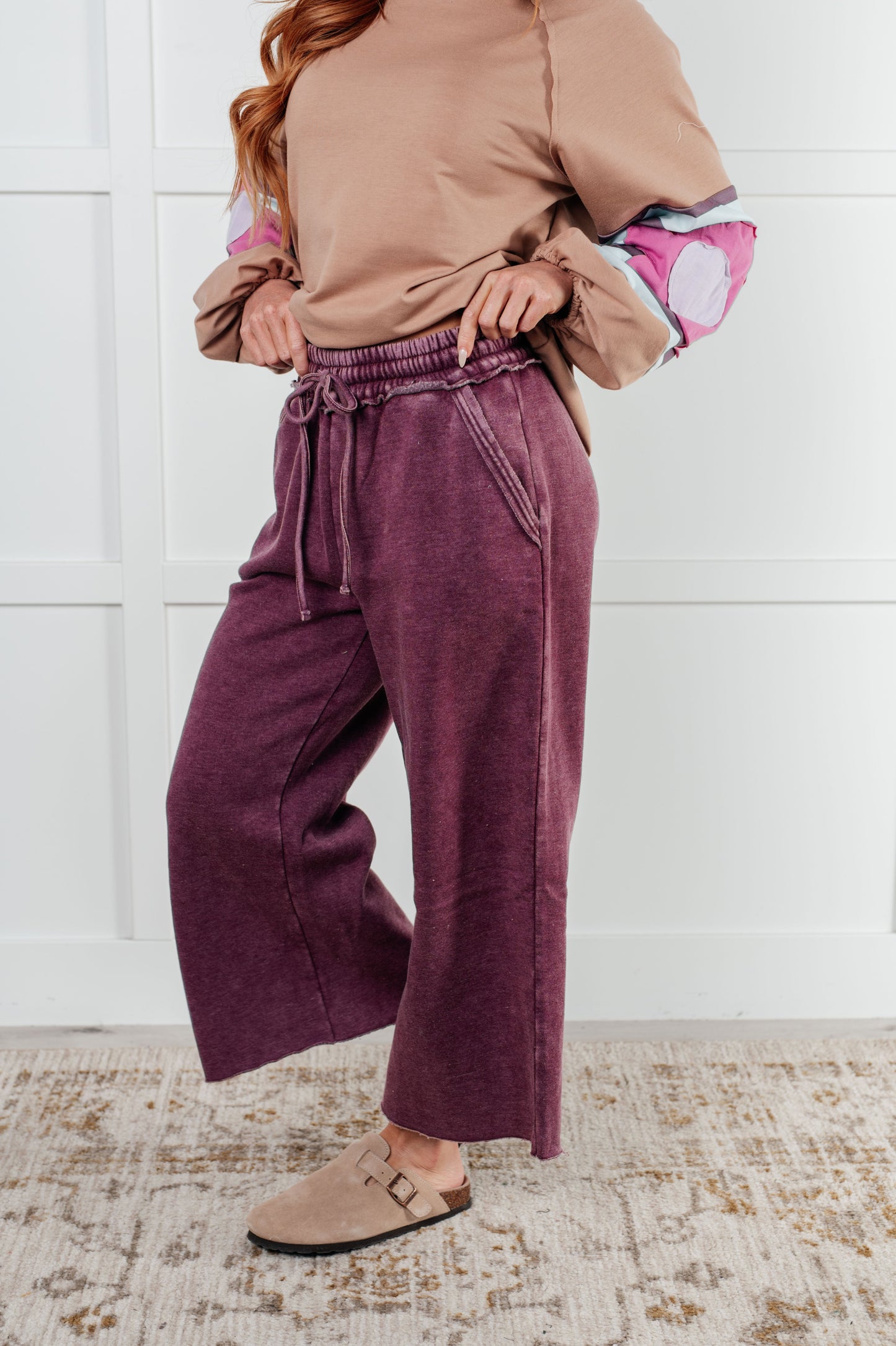 In or Out Wide Leg Cropped Pants in Eggplant Ave Shops