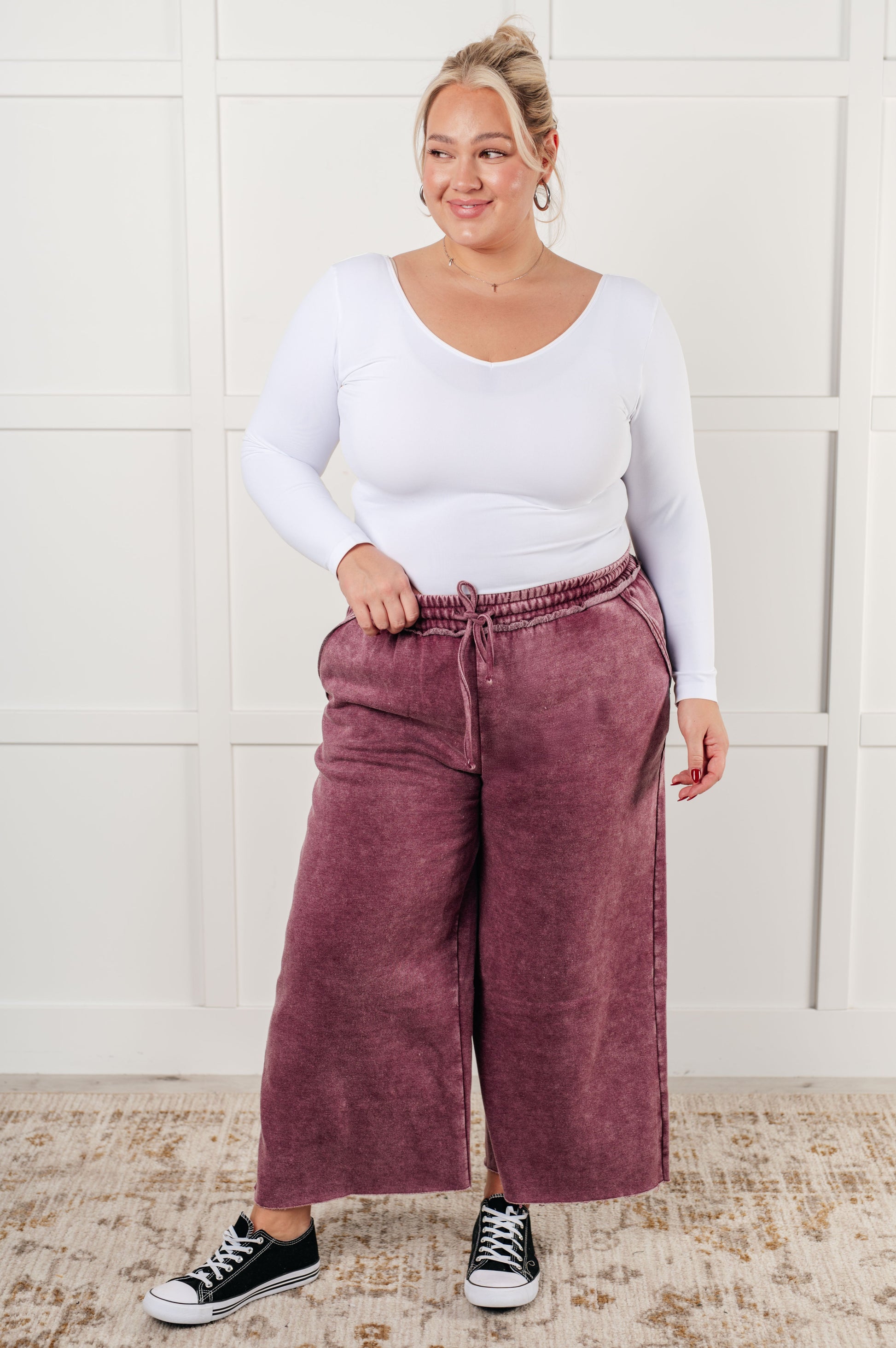 In or Out Wide Leg Cropped Pants in Eggplant Ave Shops