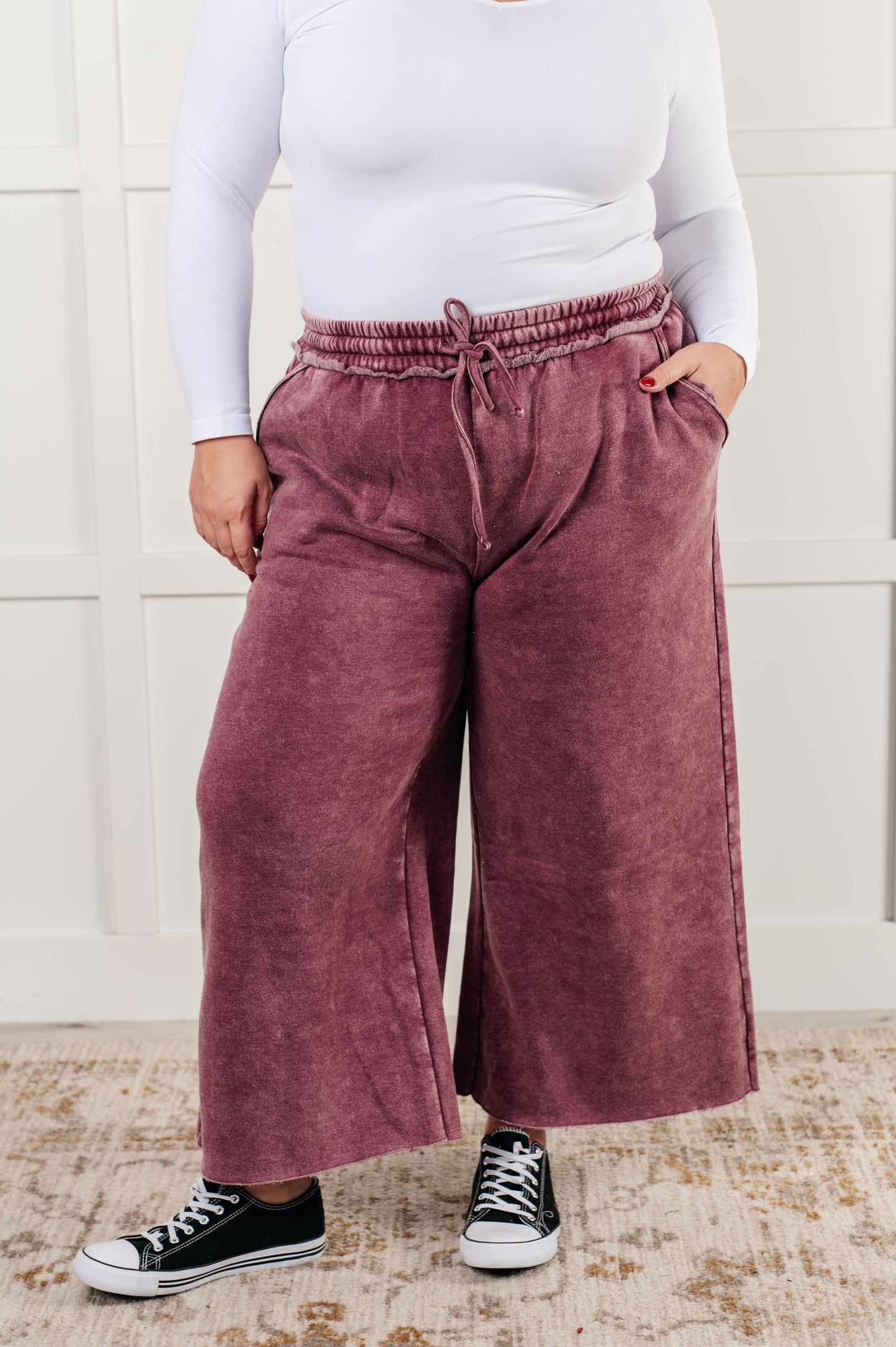 In or Out Wide Leg Cropped Pants in Eggplant Ave Shops