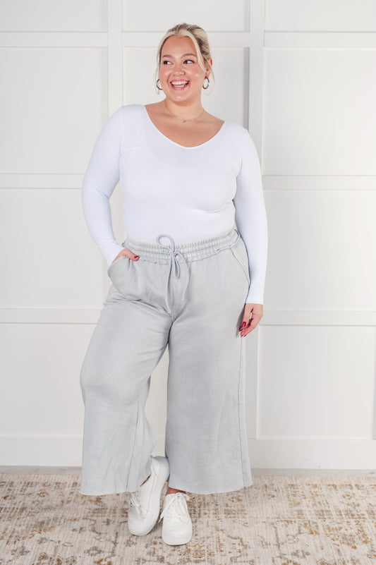 In or Out Wide Leg Cropped Pants in Light Grey Ave Shops