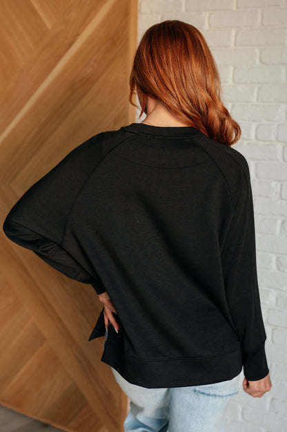 It's The Little Things Relaxed Scuba Pullover in Black Ave Shops