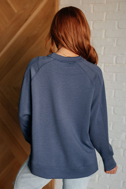 It's The Little Things Relaxed Scuba Pullover in Blue Indigo Ave Shops