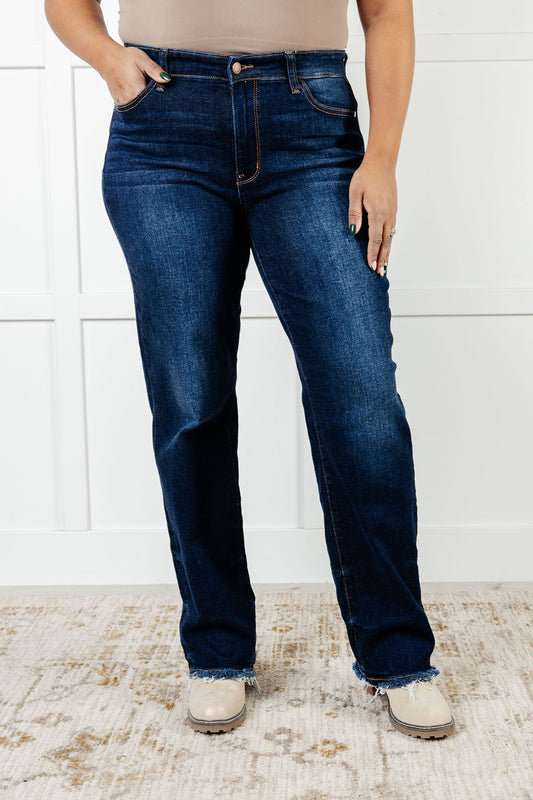 Jacqueline Mid Rise Frayed Hem Straight Leg Jean Ave Shops