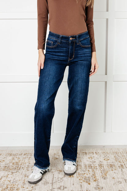 Jacqueline Mid Rise Frayed Hem Straight Leg Jean Ave Shops