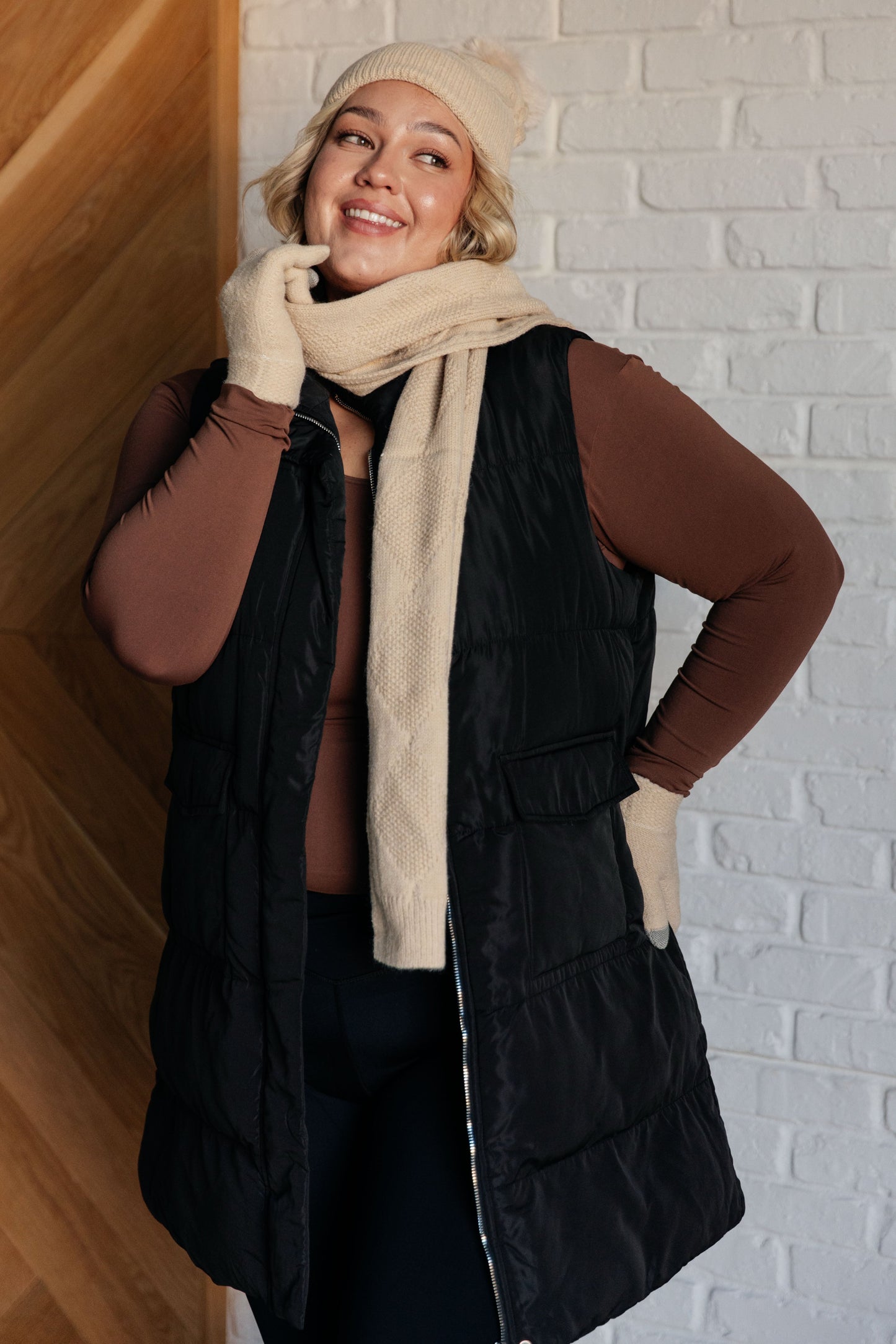 Jane Frost Beanie, Glove, and Scarf Set in Beige Ave Shops