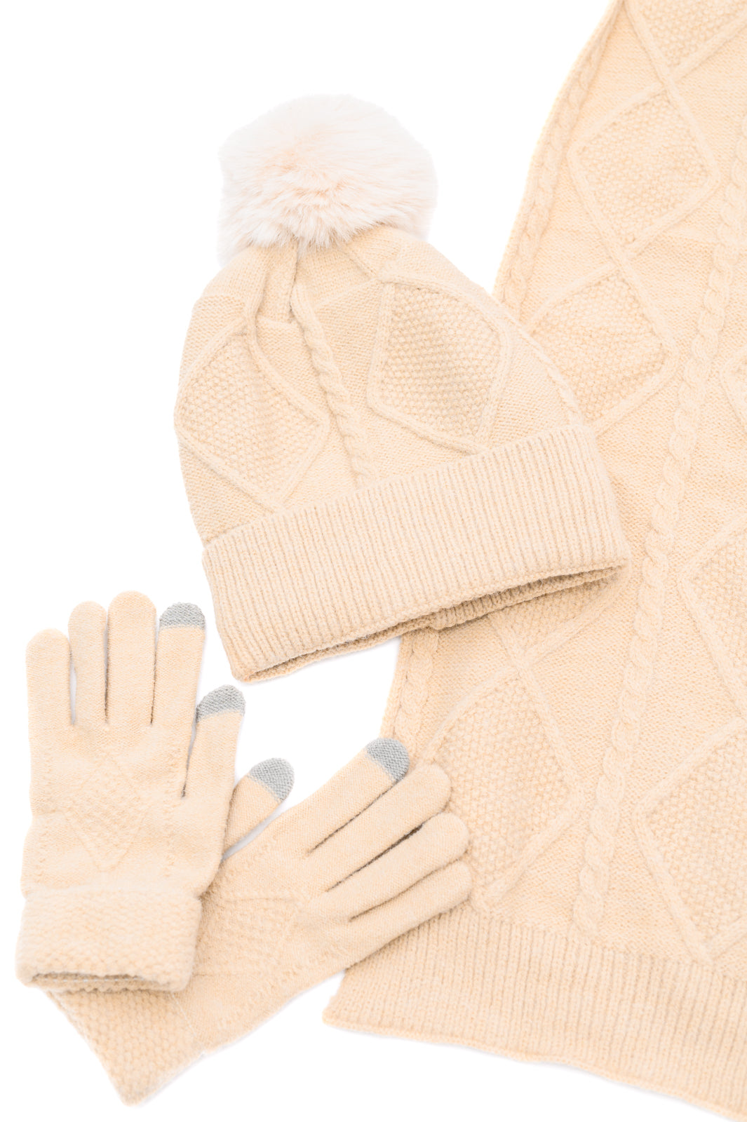 Jane Frost Beanie, Glove, and Scarf Set in Beige Ave Shops