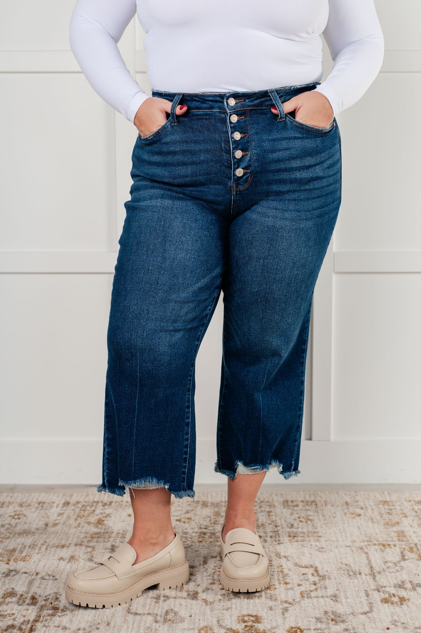 Janice High Rise Button Fly Wide Leg Crop Jeans Ave Shops