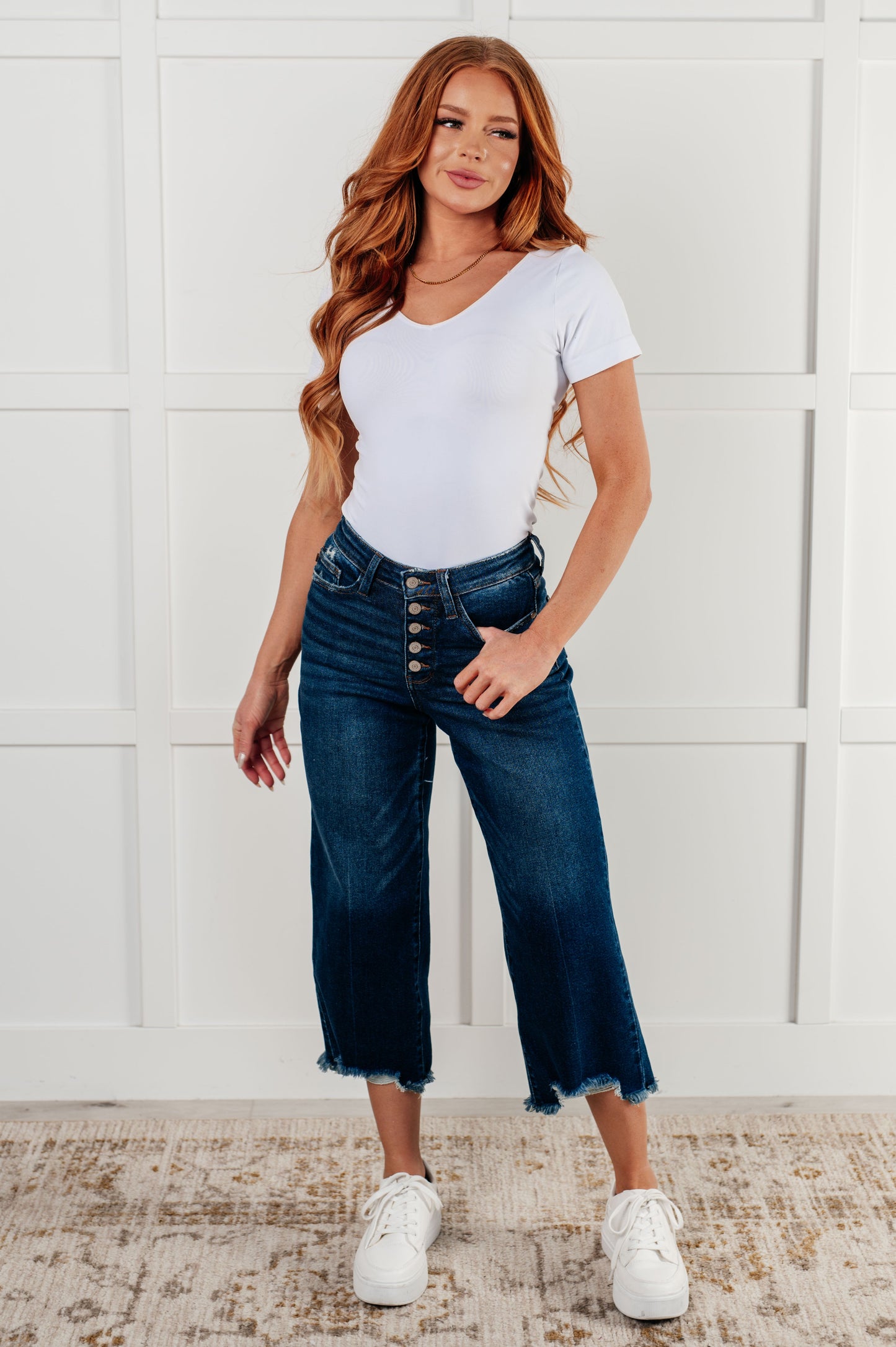 Janice High Rise Button Fly Wide Leg Crop Jeans Ave Shops