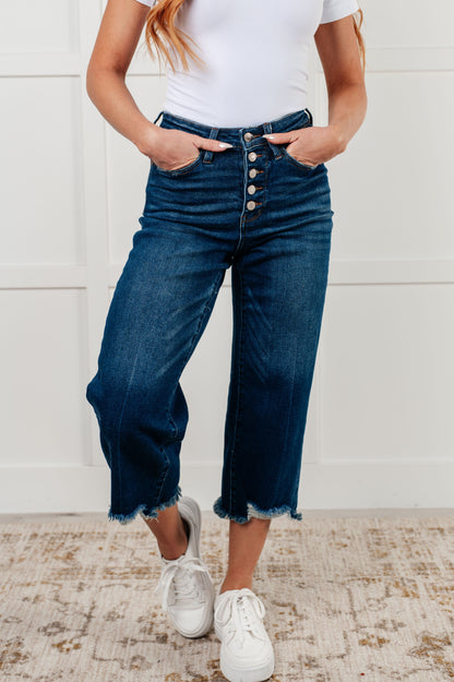 Janice High Rise Button Fly Wide Leg Crop Jeans Ave Shops