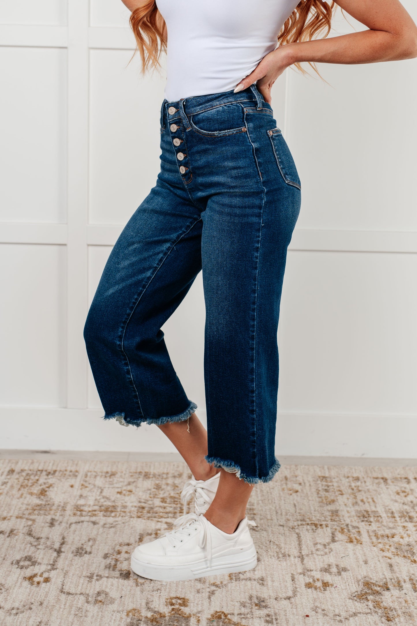 Janice High Rise Button Fly Wide Leg Crop Jeans Ave Shops