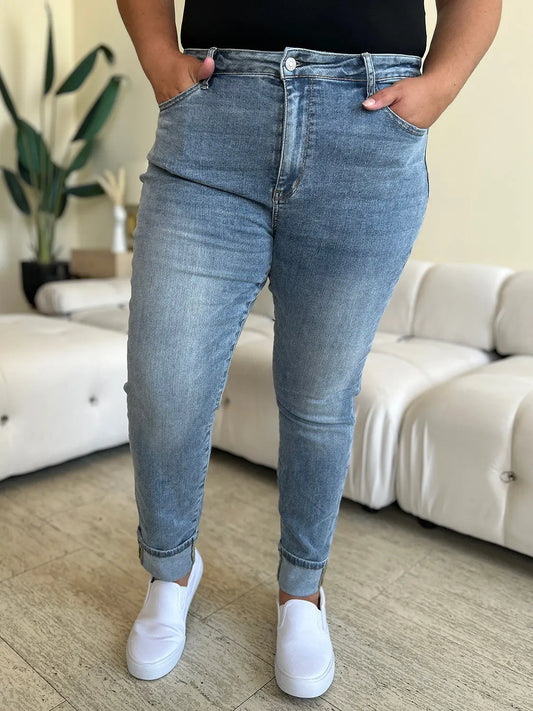 Judy Blue Full Size High Waist Cuff Hem Skinny Jeans Trendsi