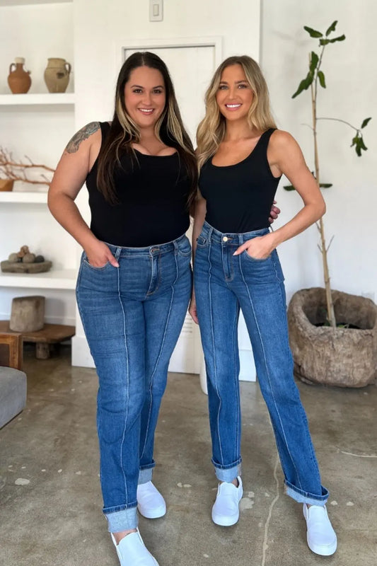Judy Blue Full Size High Waist Front Seam Detail Straight Jeans Trendsi