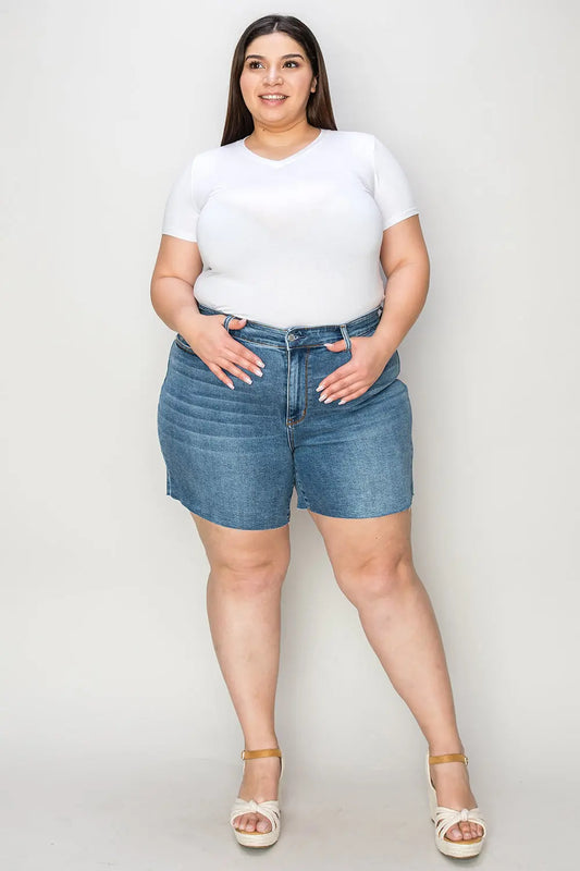 Judy Blue Full Size High Waist Slim Denim Shorts Trendsi