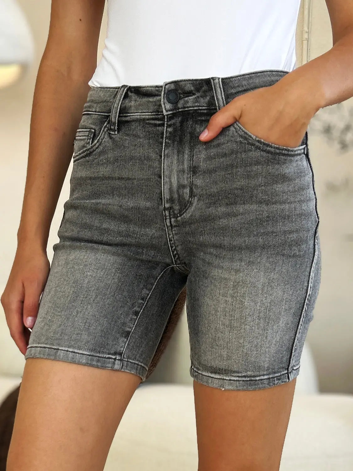 Judy Blue Full Size High Waist Washed Denim Shorts Trendsi