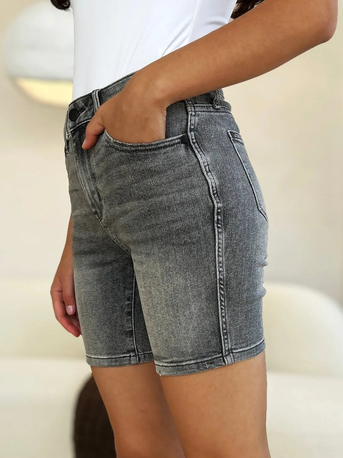 Judy Blue Full Size High Waist Washed Denim Shorts Trendsi