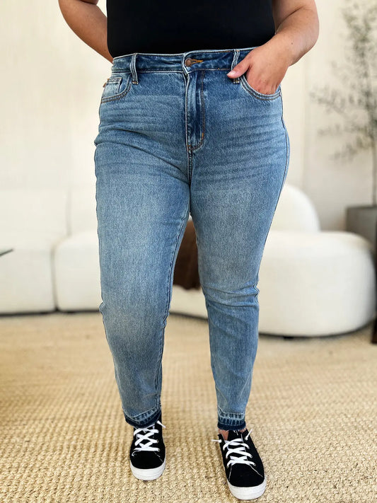 Judy Blue Full Size Mid Rise Rigid Magic Release Hem Jeans Trendsi
