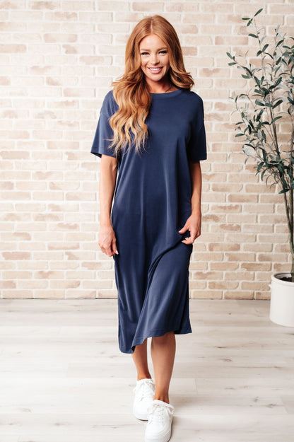 Keeping It Chill Drop Shoulder Maxi Dress in Dark Night Ave Shops