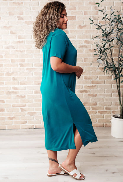 Keeping It Chill Drop Shoulder Maxi Dress in Teal Ave Shops