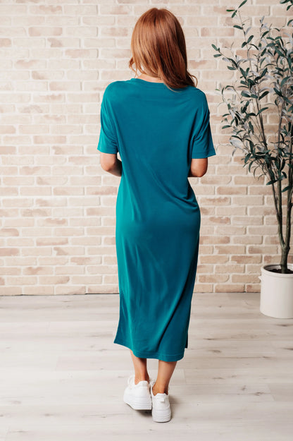 Keeping It Chill Drop Shoulder Maxi Dress in Teal Ave Shops