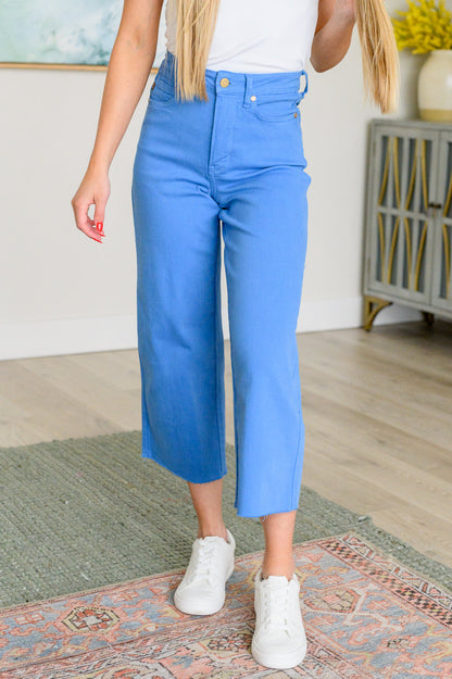 Judy Blue in Sky Blue Lisa High Rise Control Top Wide Leg Crop Jeans Ave Shops
