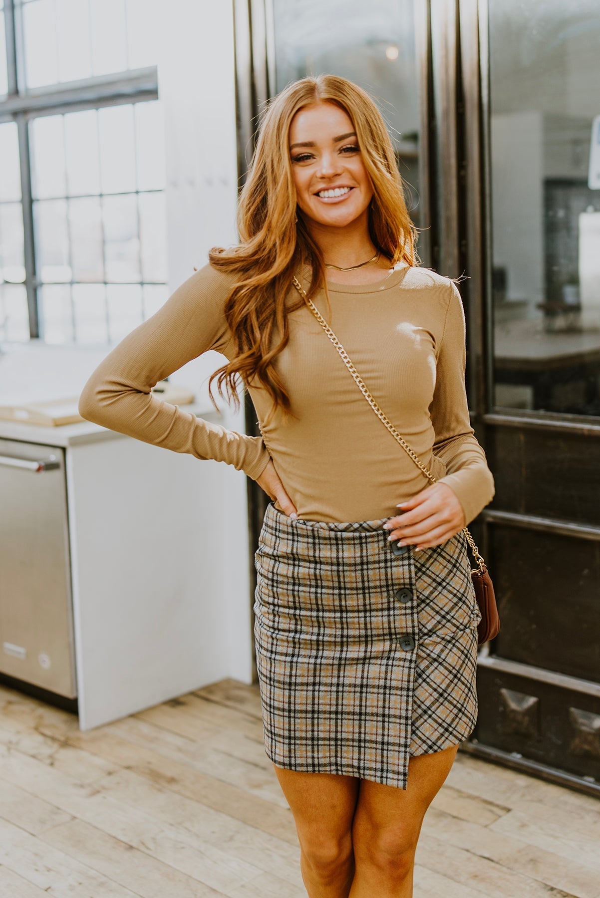 Hold Me Tight Ribbed Long Sleeve Top In Tan Ave Shops