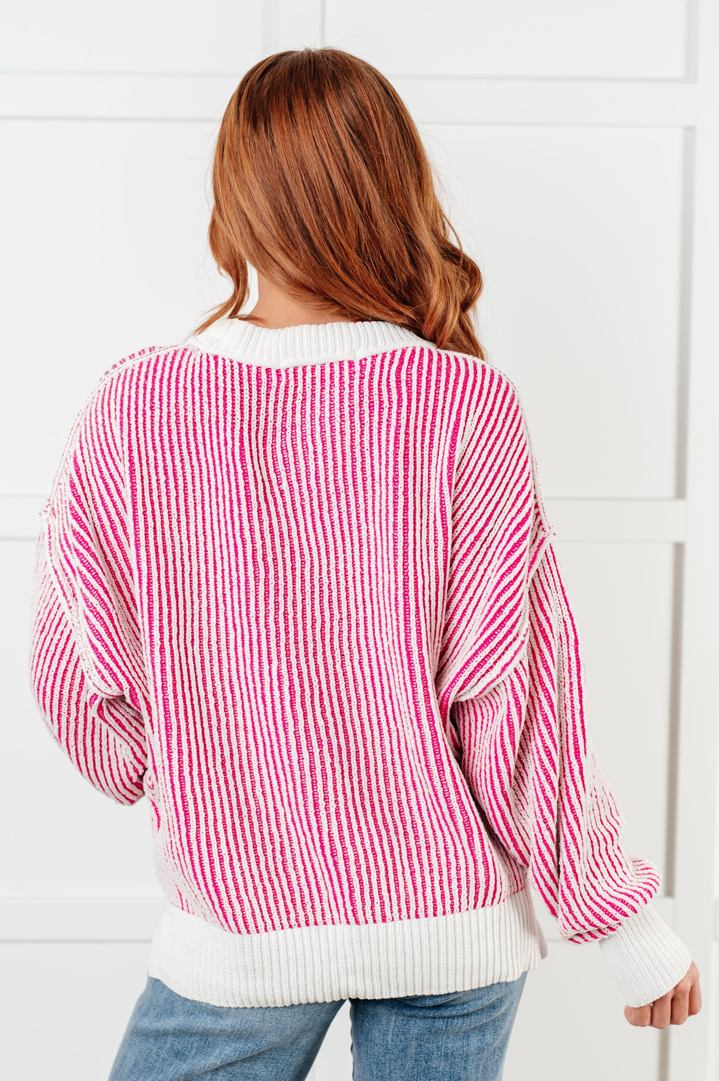 Least High Maintenance Contrast Trim Sweater in Pink Ave Shops