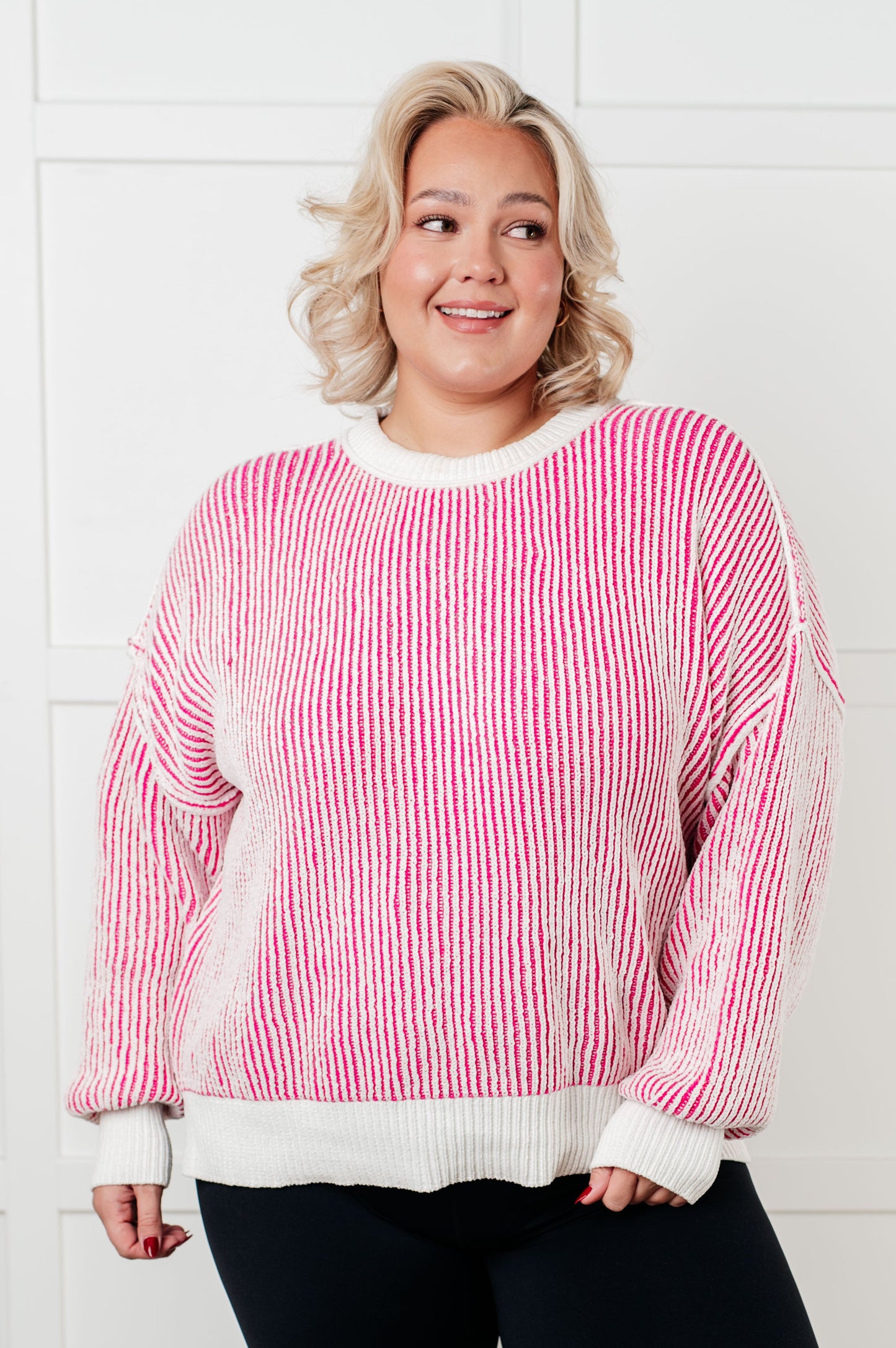 Least High Maintenance Contrast Trim Sweater in Pink Ave Shops