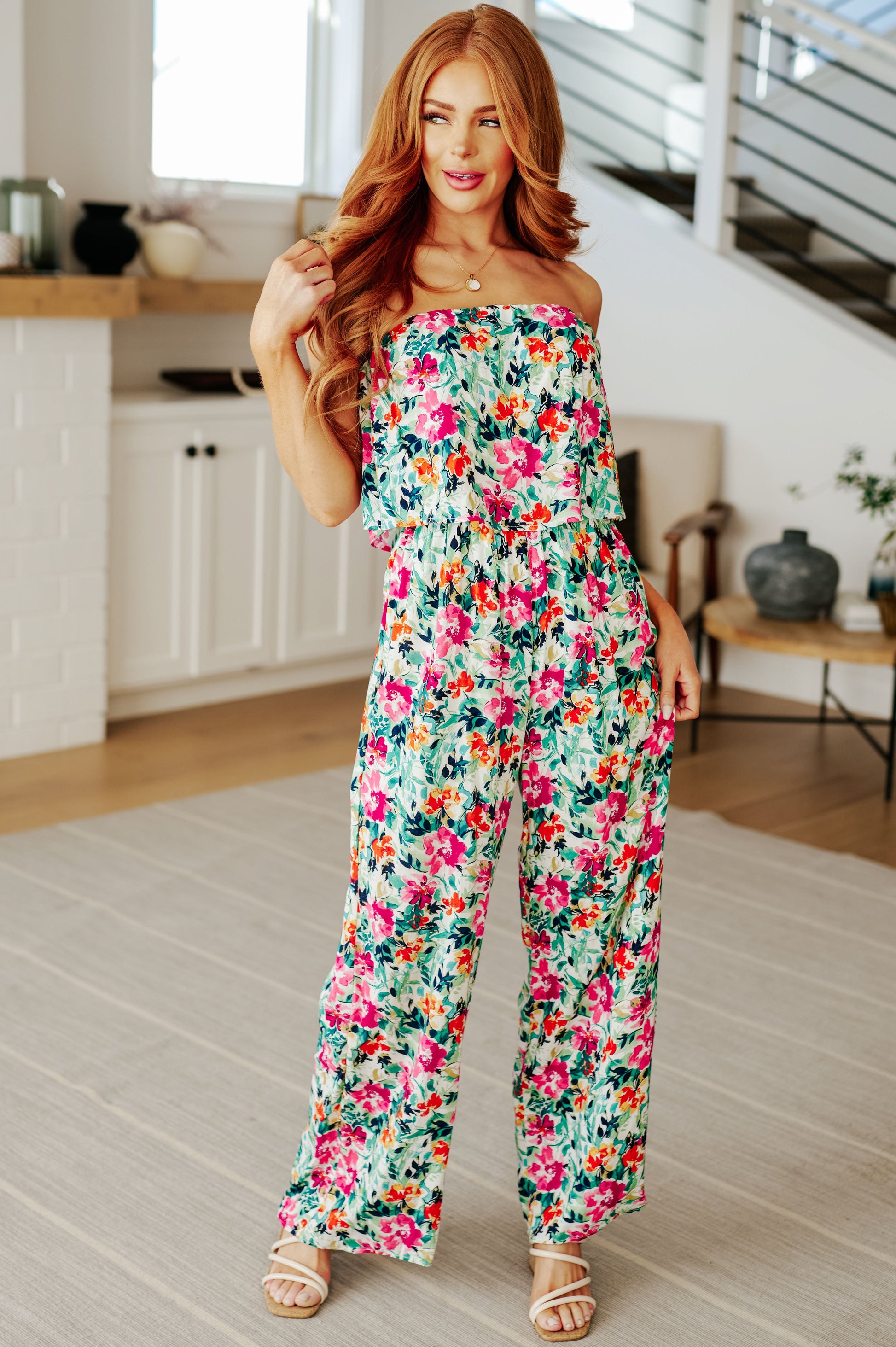 Life of the Party Floral Jumpsuit in Green Ave Shops