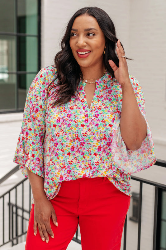 Lizzy Bell Sleeve Top in Lavender Multi Floral Ave Shops