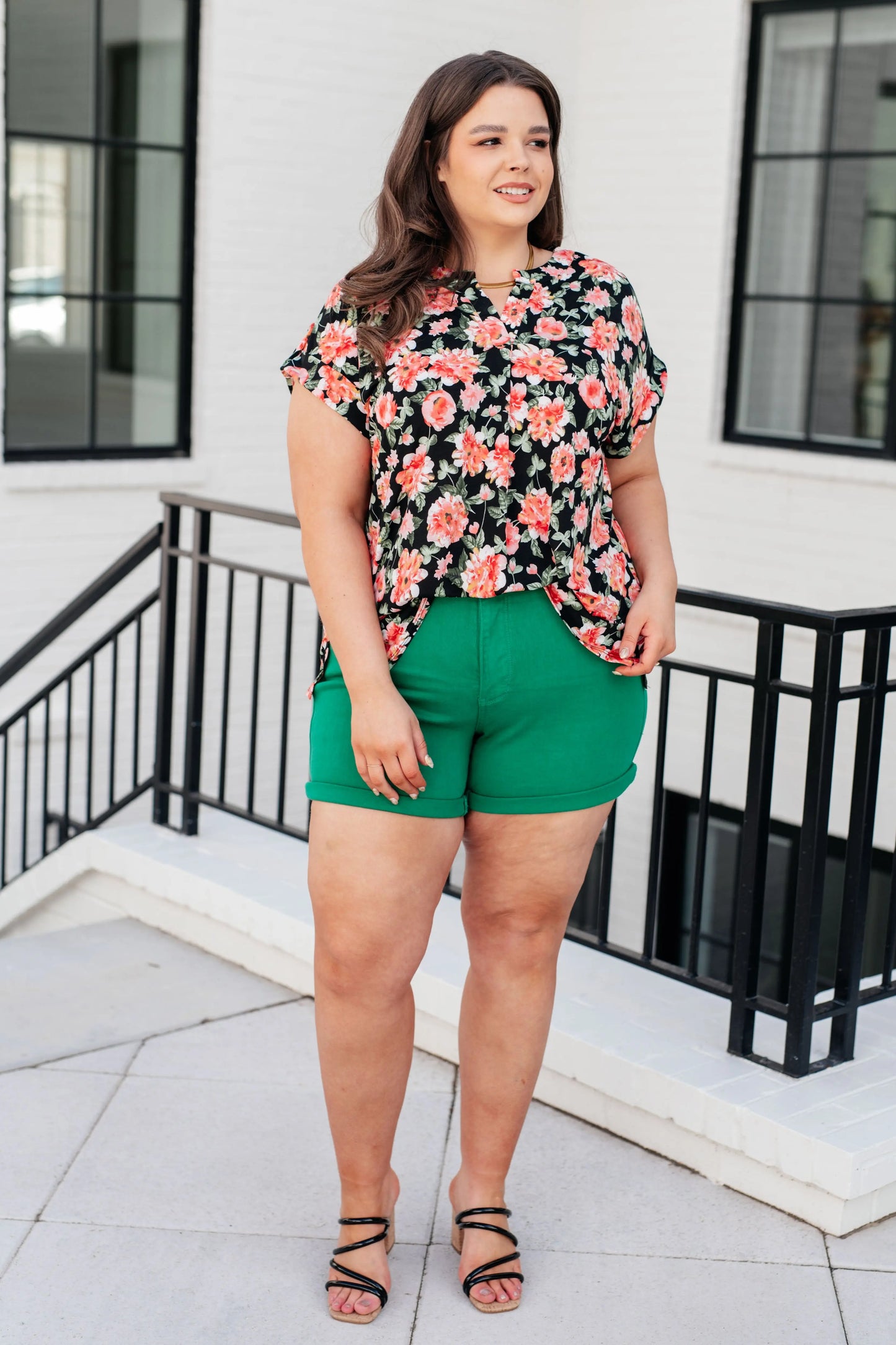 Lizzy Cap Sleeve Top in Black and Coral Floral Ave Shops