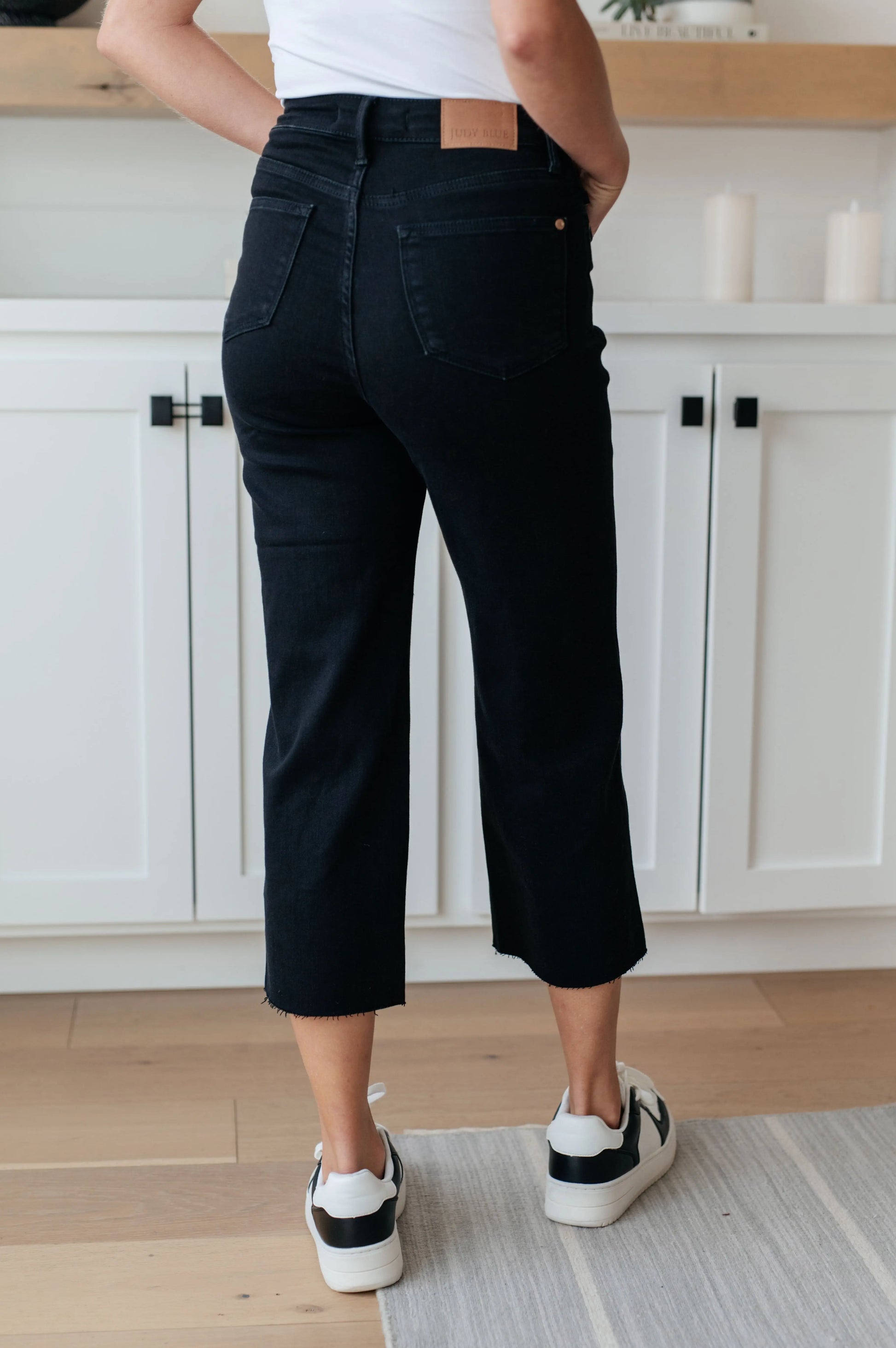 Lizzy High Rise Control Top Wide Leg Crop Jeans in Black Ave Shops