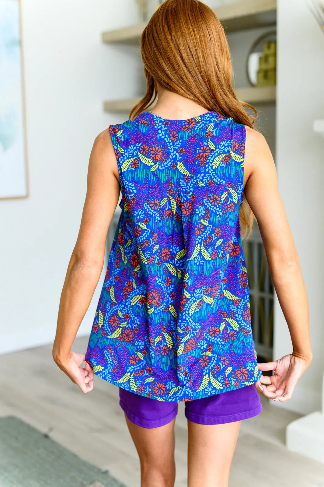 Lizzy Tank Top in Royal and Red Abstract Ave Shops