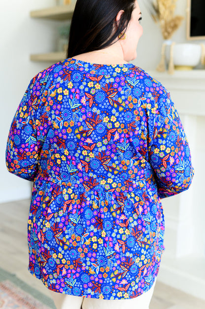 Lizzy Babydoll Top in Royal Retro Floral Ave Shops