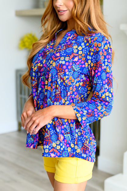 Lizzy Babydoll Top in Royal Retro Floral Ave Shops