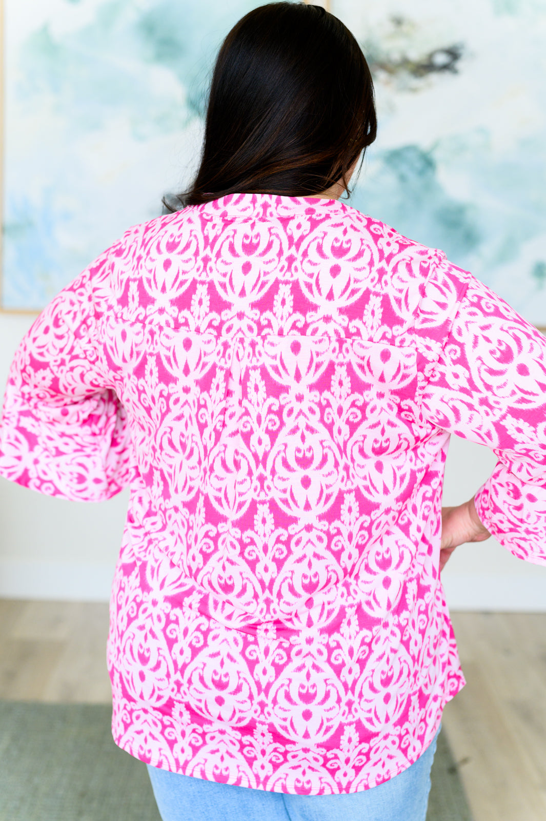 Lizzy Bell Sleeve Top in Hot Pink Damask Ave Shops
