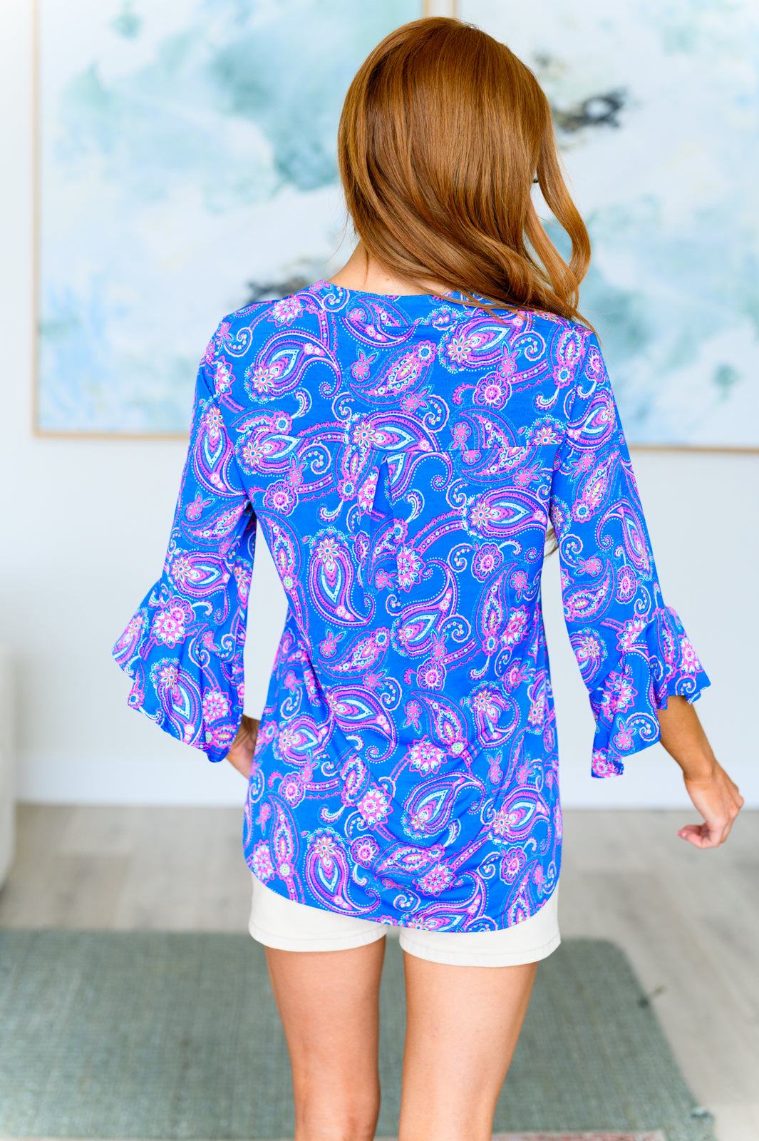 Lizzy Bell Sleeve Top in Royal Paisley Ave Shops