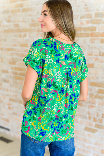 Lizzy Cap Sleeve Top in Green and Royal Watercolor Floral Ave Shops