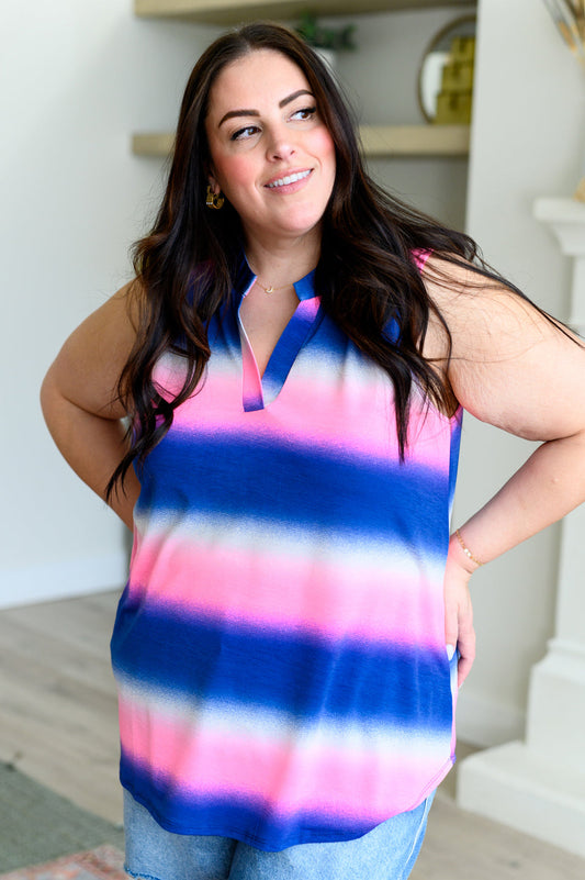 Lizzy Tank Top in Blue and Pink Haze Ave Shops