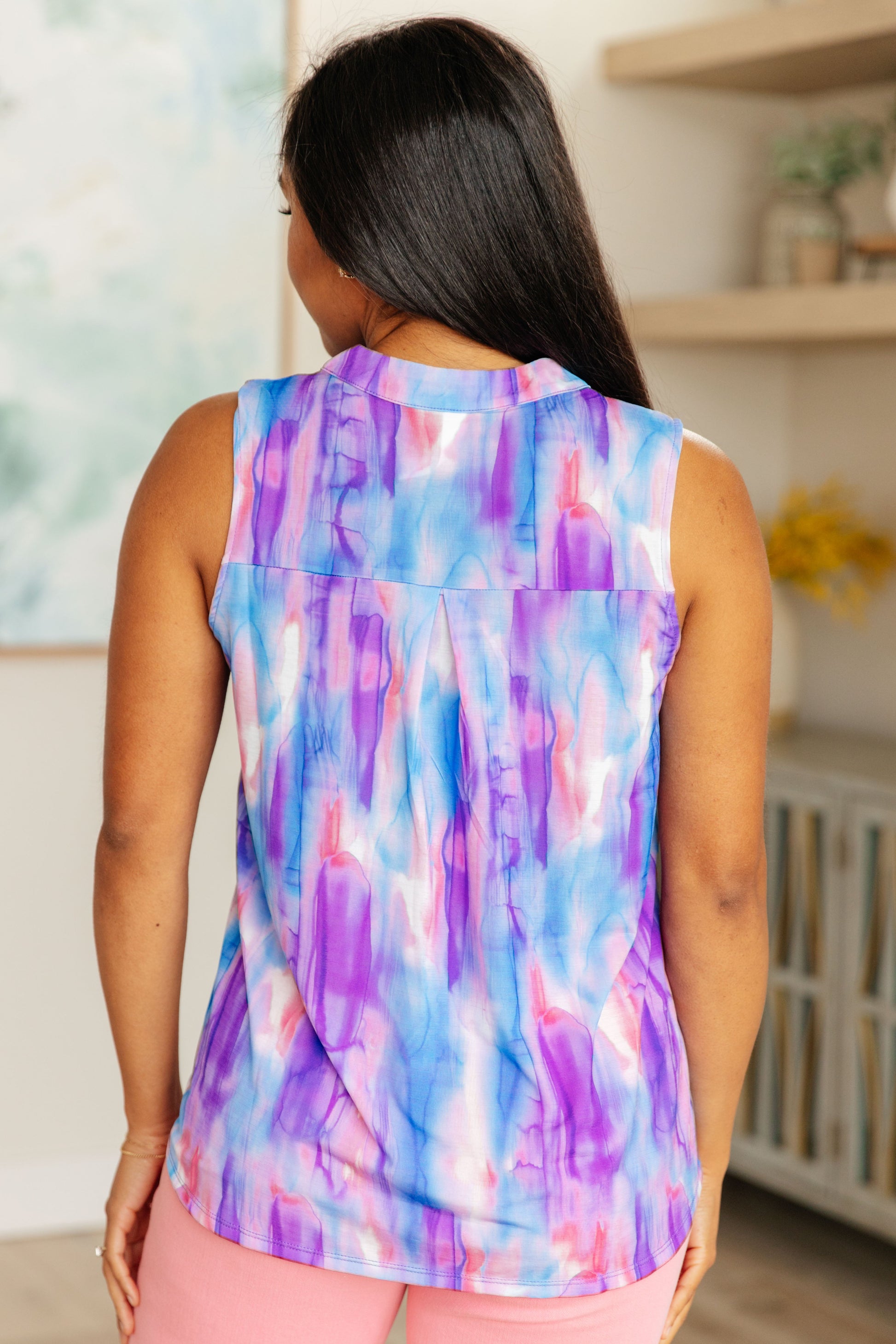 Lizzy Tank Top in Lavender and Blue Watercolor Ave Shops