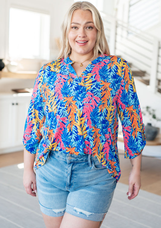 Lizzy Top in Blue and Pink Branches Ave Shops